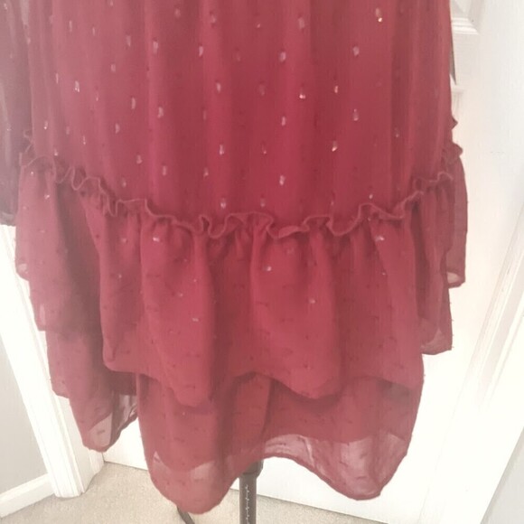 Express Sequin Sheer Long Sleeve Lightweight Ruffle Tiered Layer Lined Dress - Picture 10 of 11